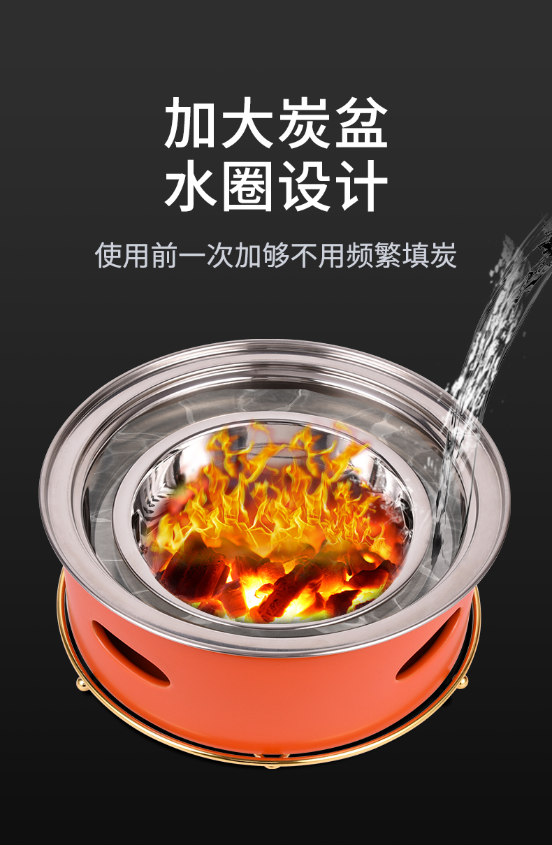 韩式网红碳烤炉烤肉店台上炉不锈钢烧烤炉韩国烤肉锅家用陶土炉