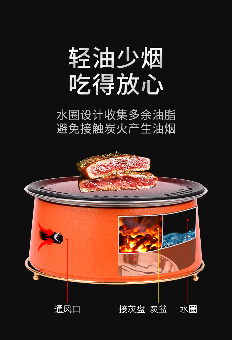 网红款炭烤炉韩式烤肉店台上炉不锈钢烧烤炉韩国烤肉锅商用陶土炉