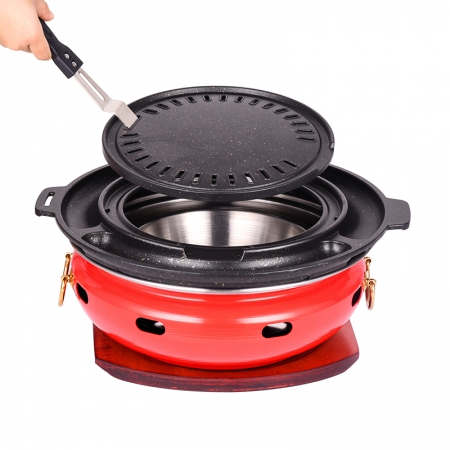 Korean bbq grill round outdoor barbecue oven commercial charcoal grill Smoke exhaust
